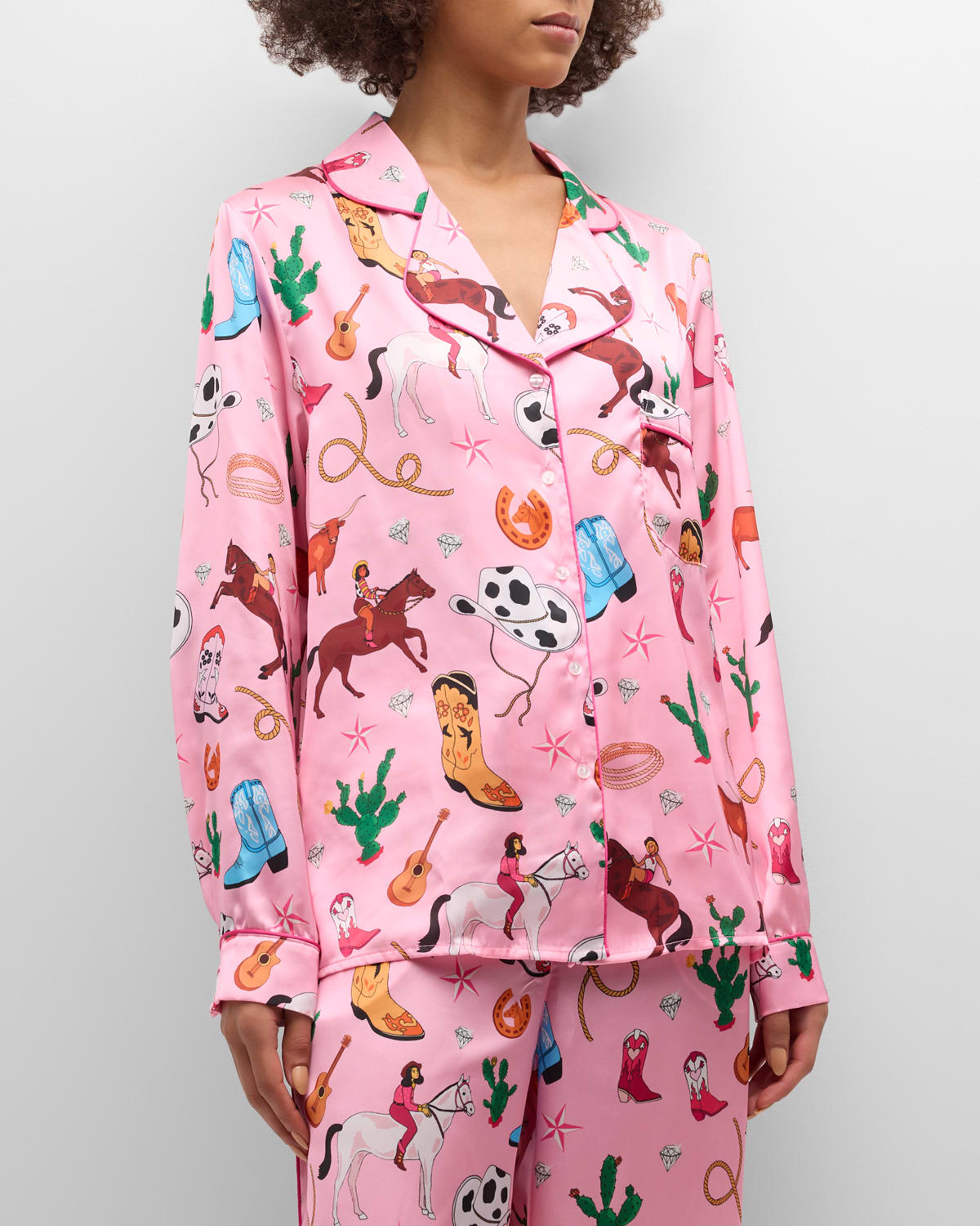Rhinestone Cowgirl Printed Cropped Pajama Set