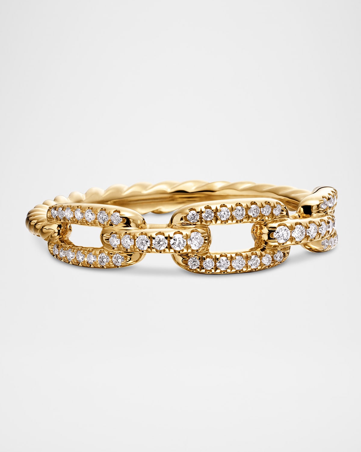 Stax Single-Row Pave Chain Link Ring with Diamonds in 18K Gold