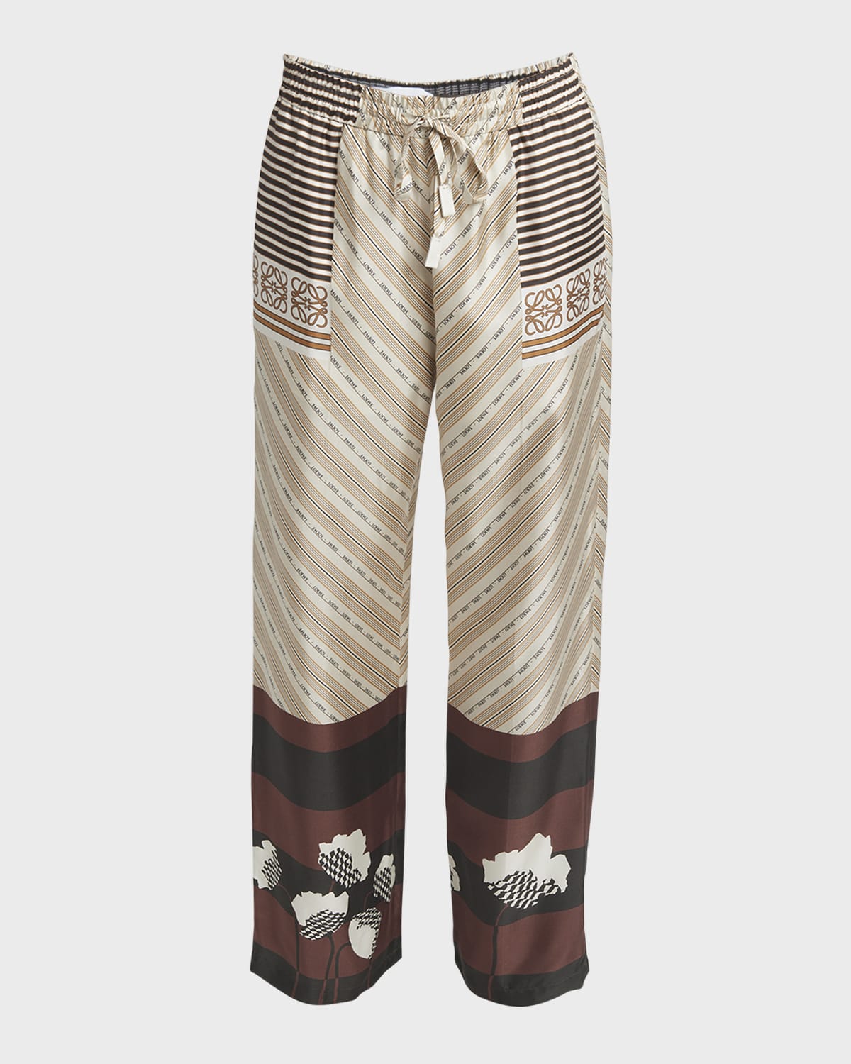 Shop Loewe X Paula Ibiza Anagram Striped Silk Straight-leg Pajama Trousers In Lt Beig Mu