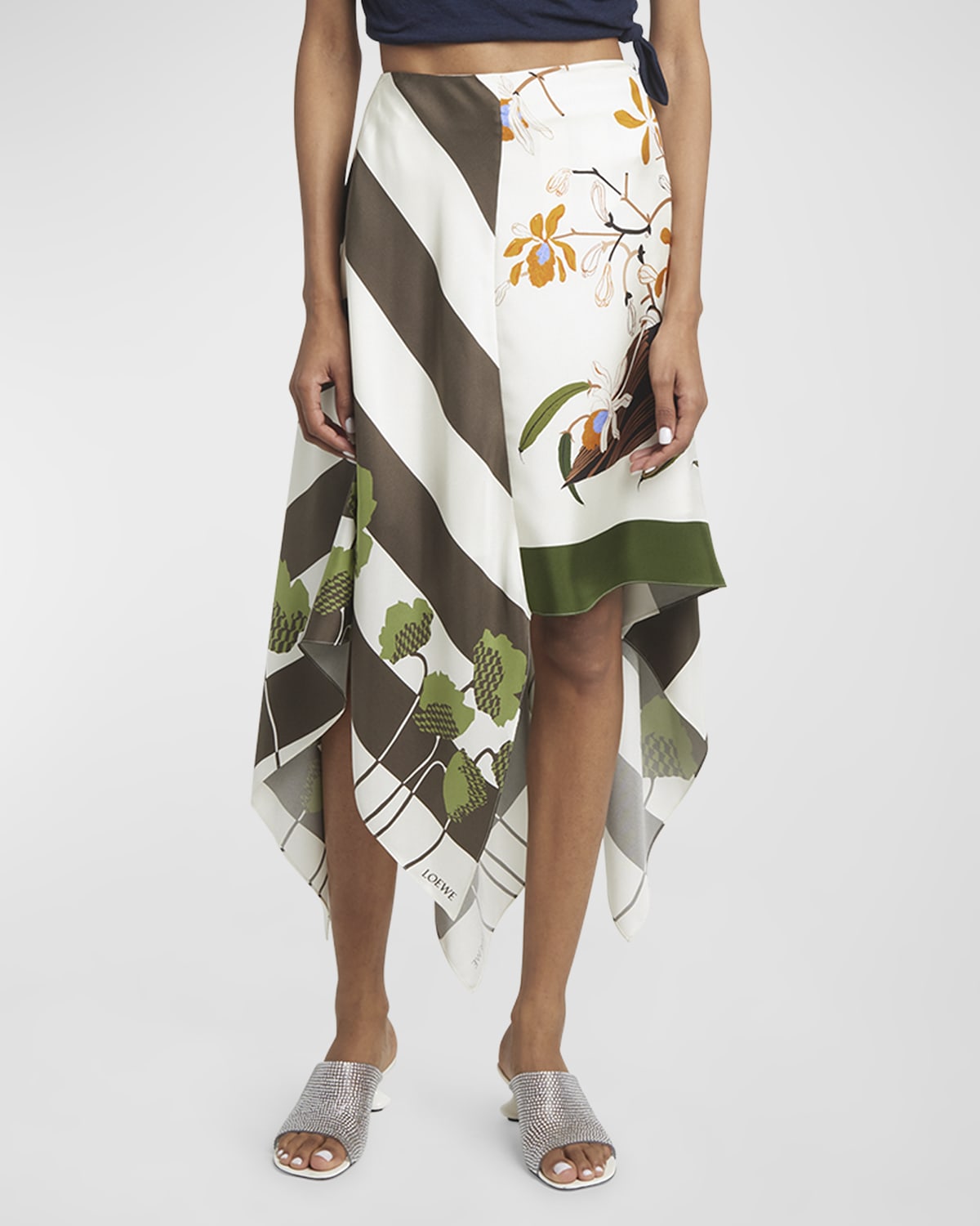 Shop Loewe X Paula Ibiza Asymmetric Silk Foulard Skirt In Offwhkhm