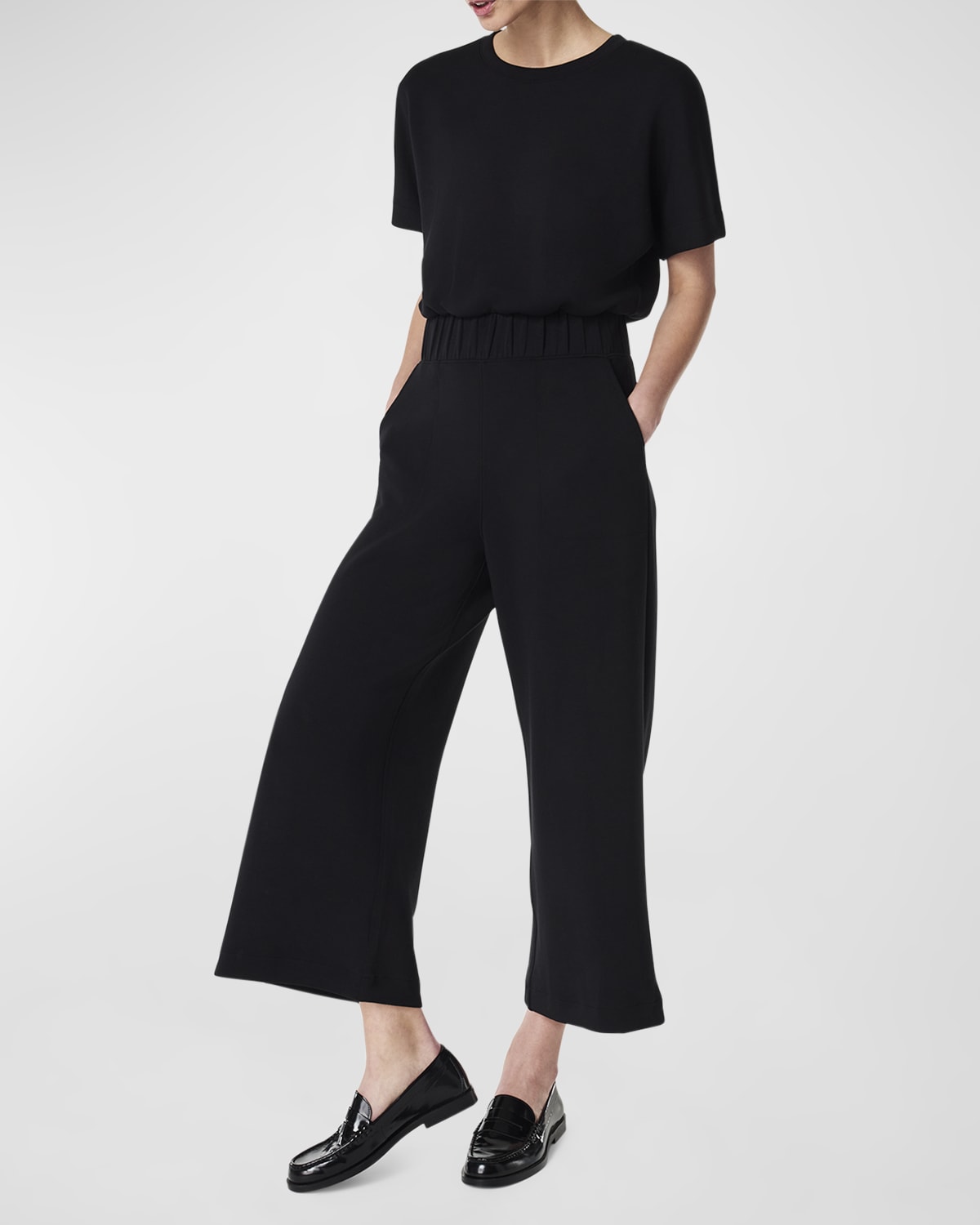 Spanx Airessentials Cropped Wide-leg Jumpsuit In Black