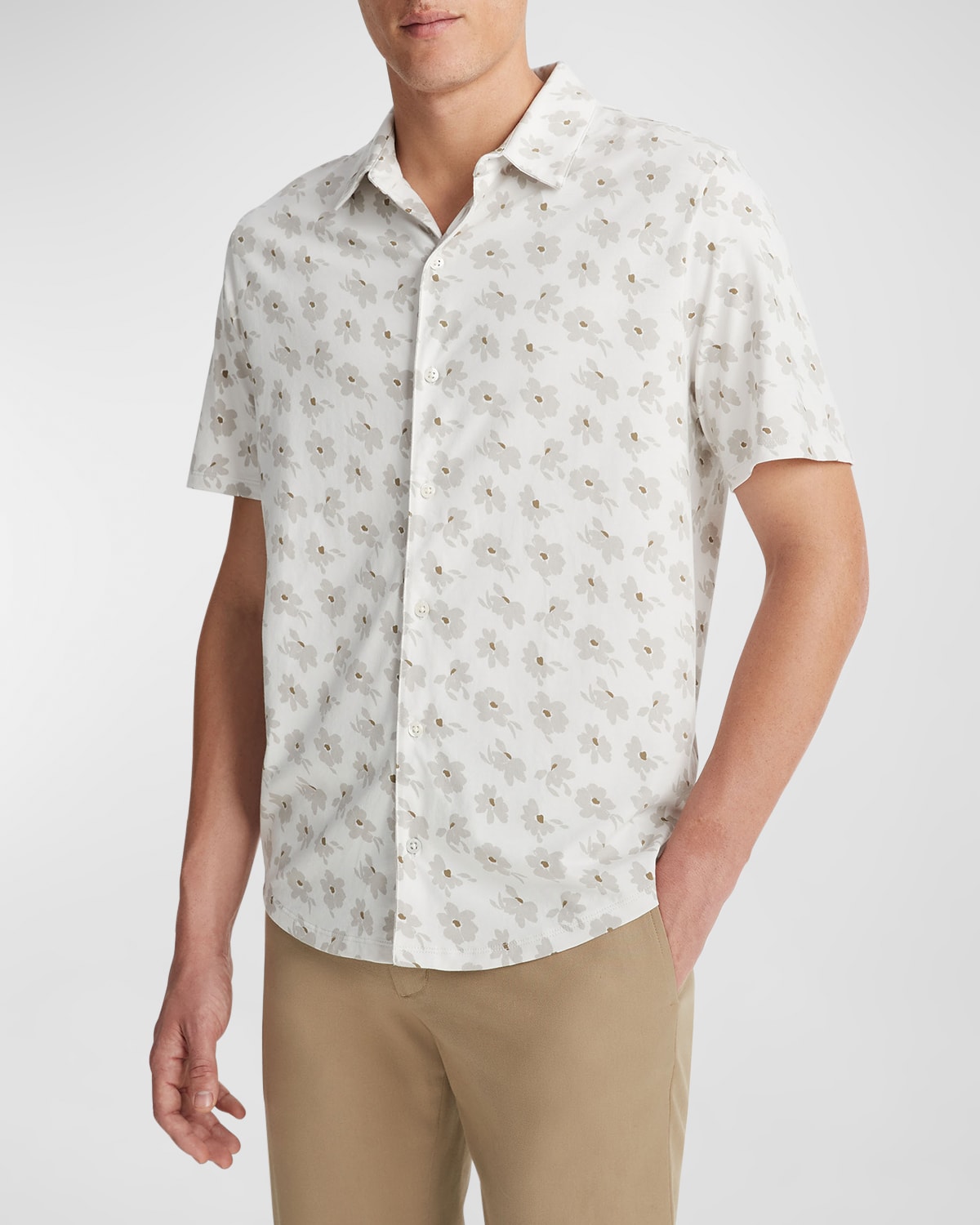 Shop Vince Men's Abstract Daisies Sport Shirt In Alabaster/soft Clay