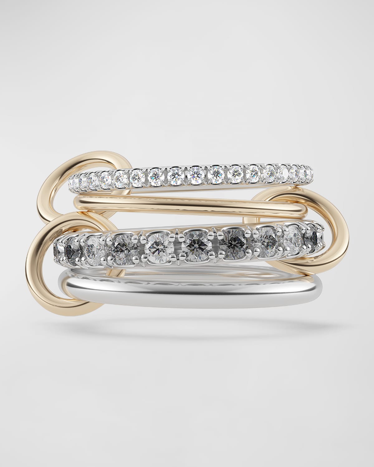 Gold and Silver 4-Band Ring with Diamonds