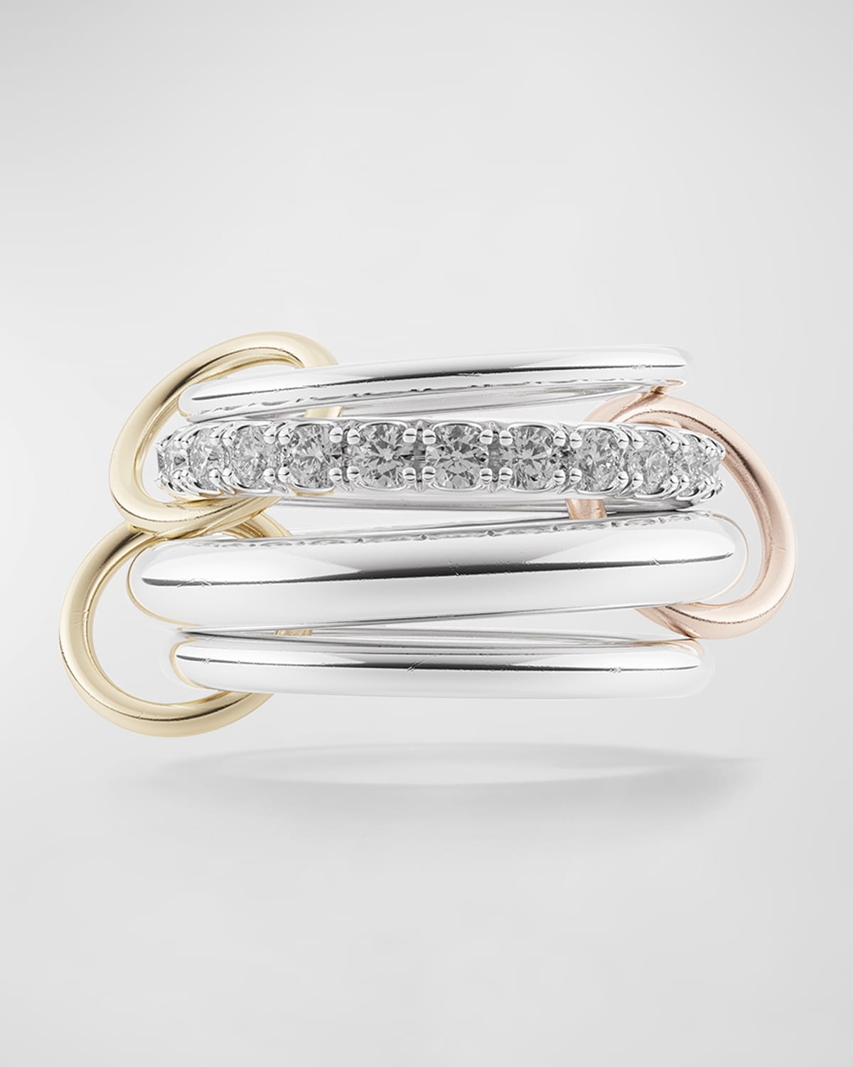 Sterling Silver and Gold 4-Band Ring with Diamonds