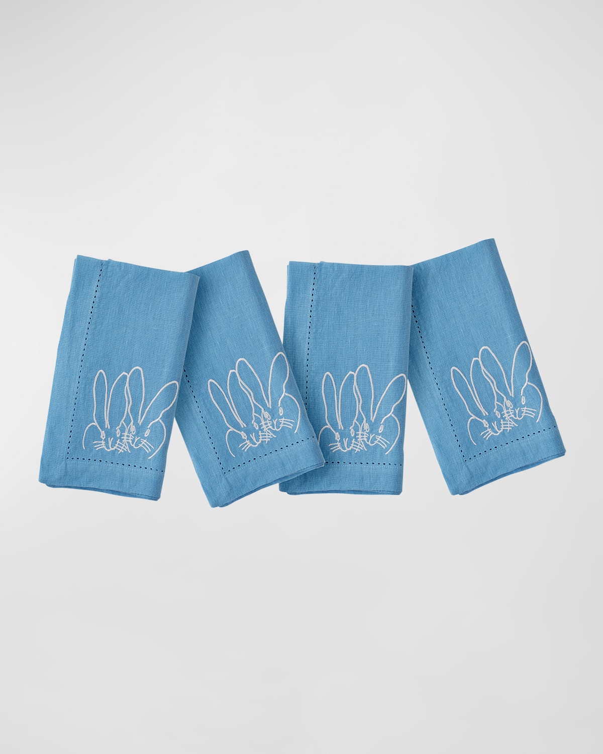 Hunt Slonem Embroidered Duet Bunny Linen Dinner Napkin In Blue