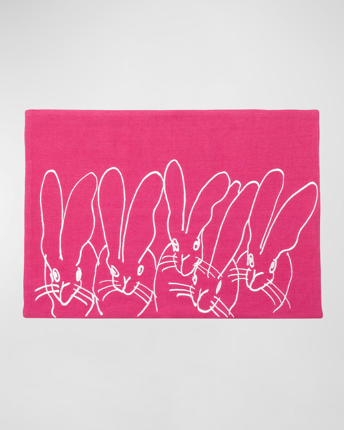 Shop Hunt Slonem Band Of Bunnies Embroidered Linen Placemat In Pink