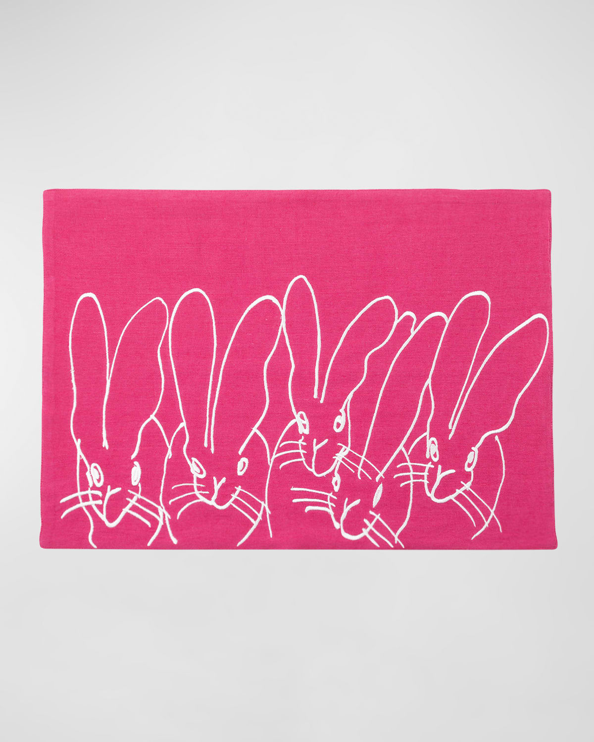Hunt Slonem Band Of Bunnies Embroidered Linen Placemat In Pink