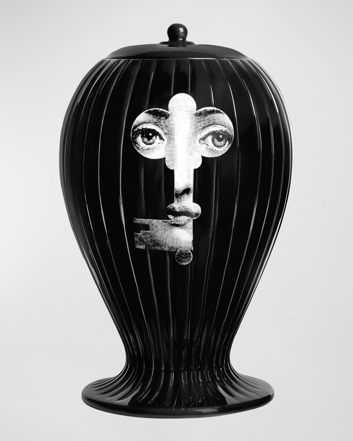 Fornasetti Serratura Ribbed Vase In Black
