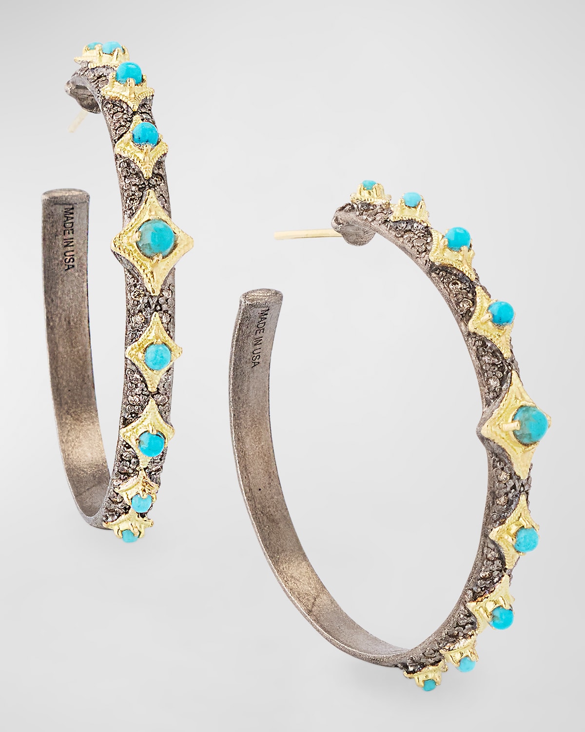 Armenta Alternating Turquoise Crivelli Hoop Earrings In Metallic