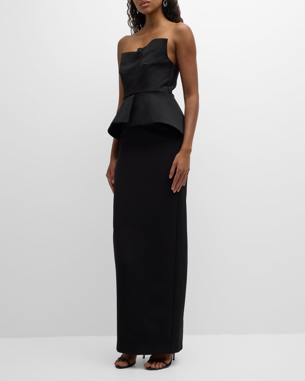 Strapless Crepe Gown with Gathered Bodice