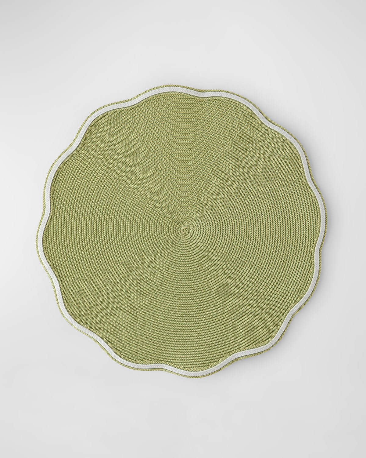 Shop Deborah Rhodes Piped Round Scallop Placemats, Set Of 4 In Moss/canary