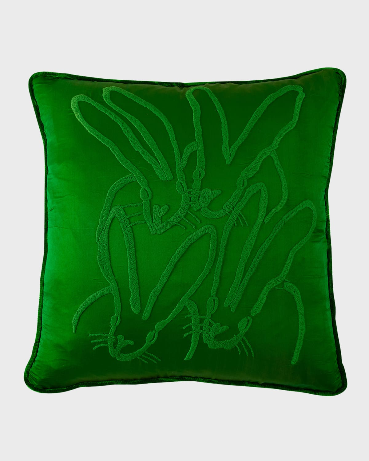 Shop Hunt Slonem Hand-embroidered Bunny Velvet Pillow In Fern Green