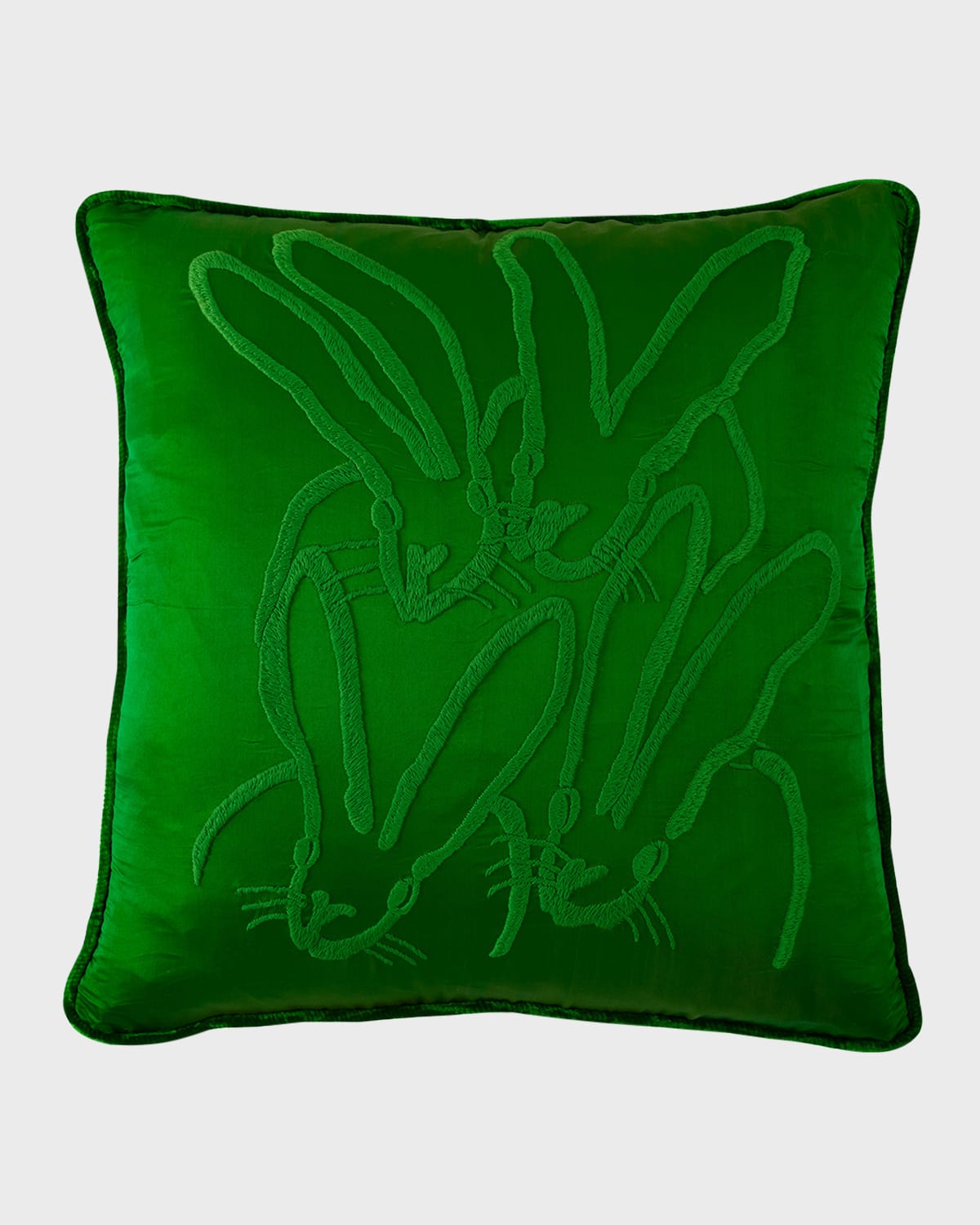 Hunt Slonem Hand-embroidered Bunny Velvet Pillow In Fern Green