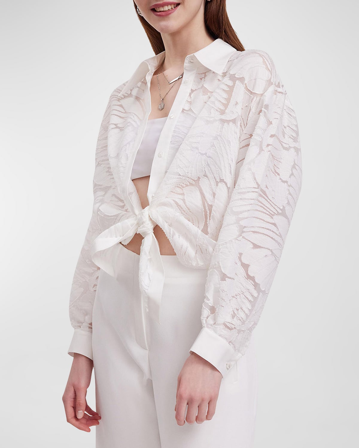 Shop Anne Fontaine Azureen Button-down Burnout Shirt In White