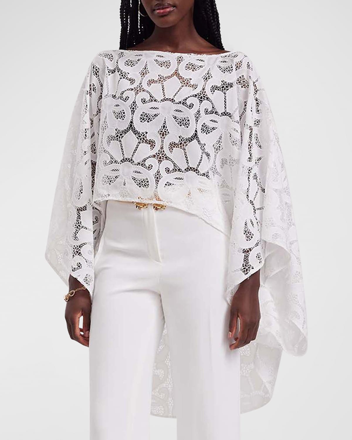 Shop Anne Fontaine Corinne High-low Sheer Lace Blouse In White