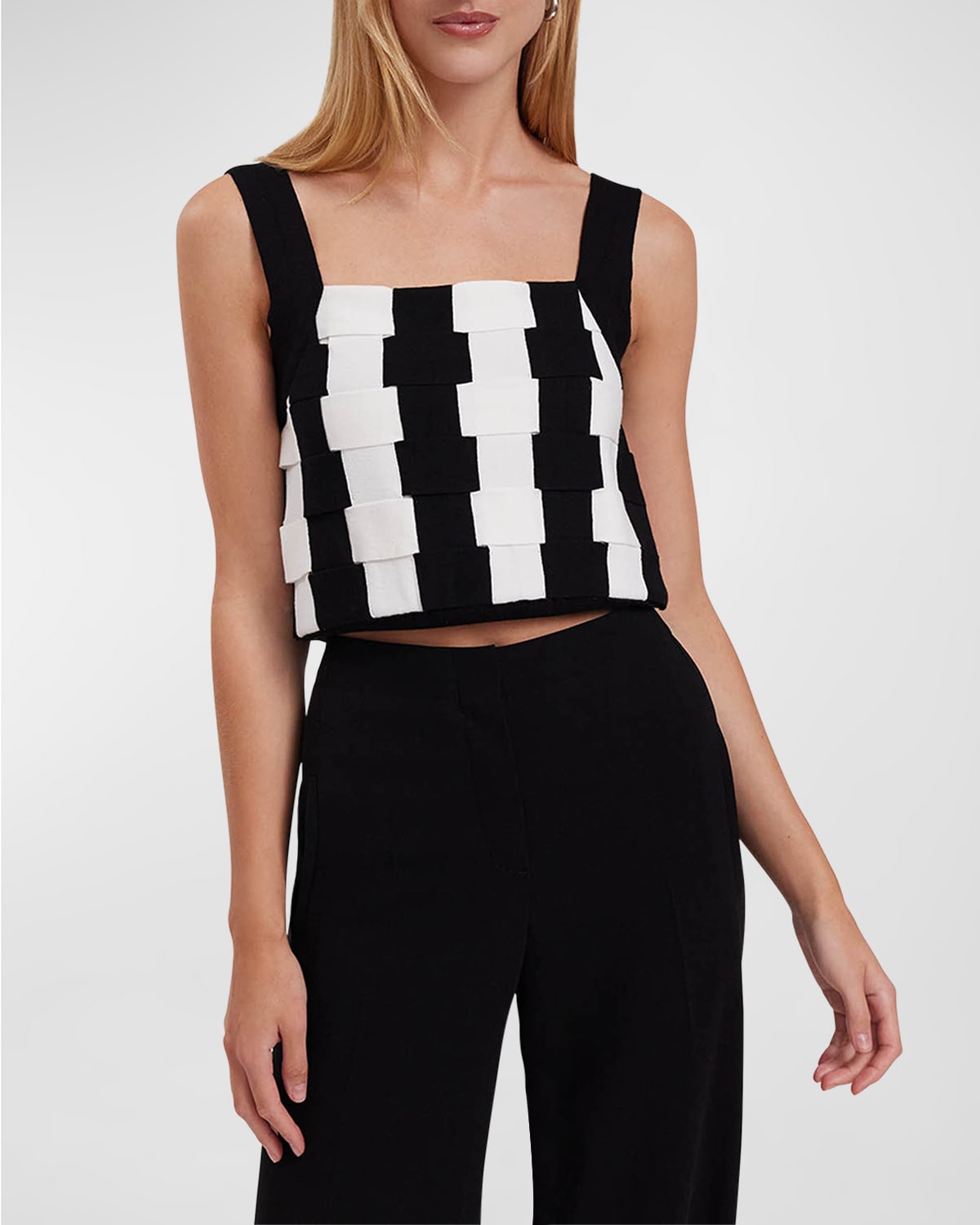 Shop Anne Fontaine Nadeleine Two-tone Woven Crop Top In Black &amp; White