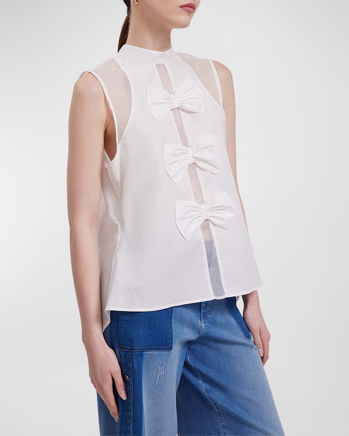 Shop Anne Fontaine Marceline Bow-front Mock-neck Blouse In White