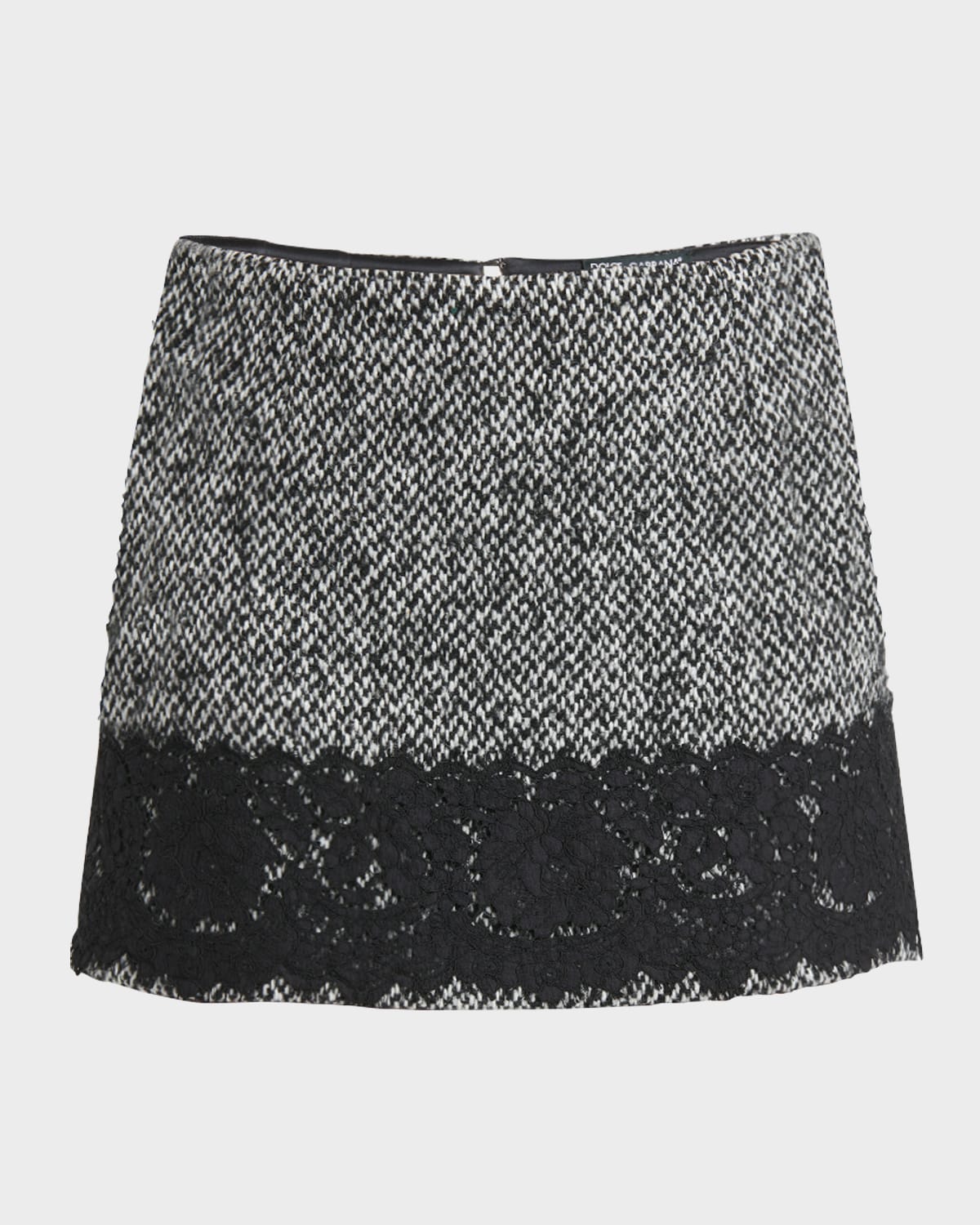 Tweed Wool Mini Skirt with Lace Trim