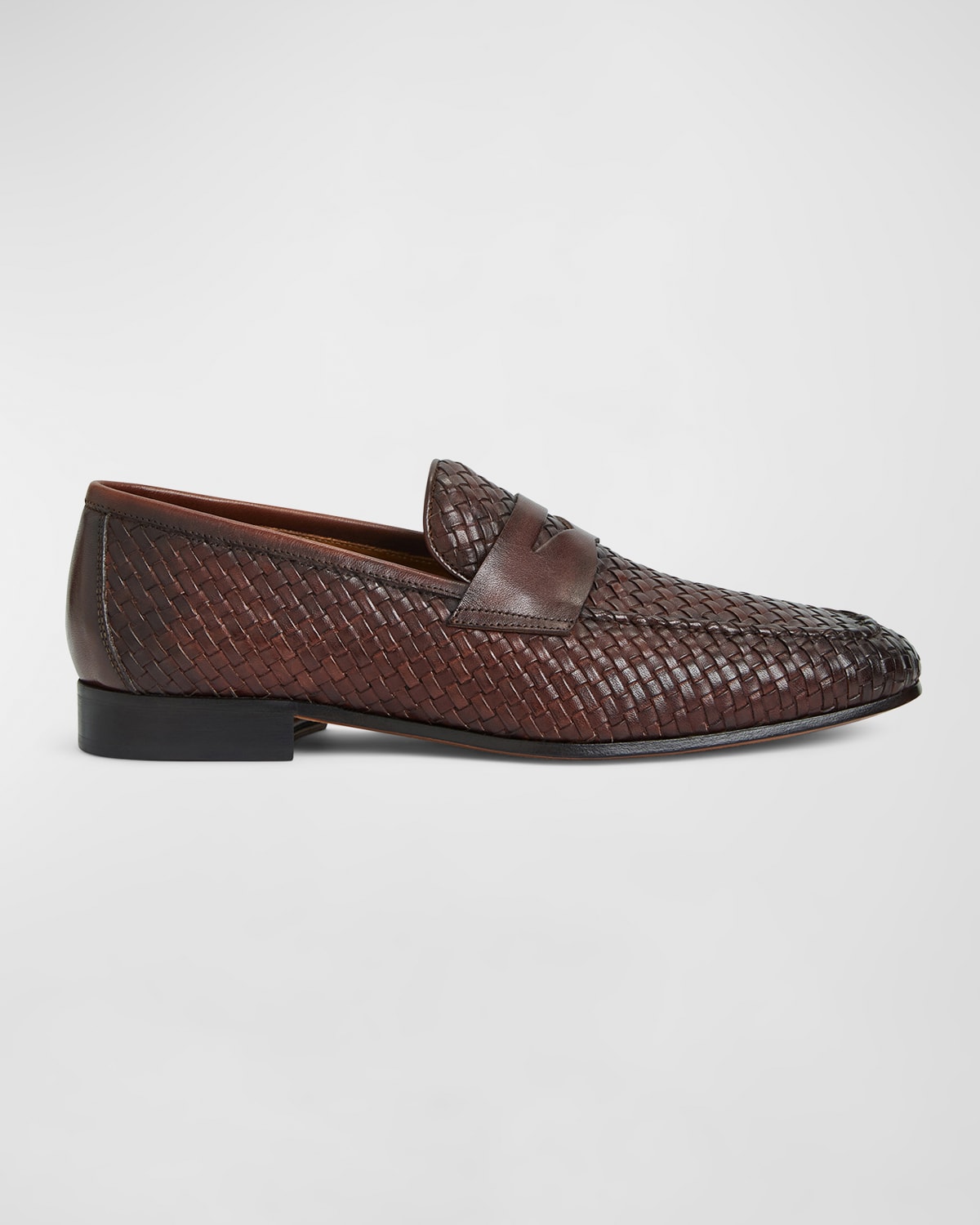 Shop Bruno Magli Men's Manfredo Woven Leather Penny Loafers In Brown