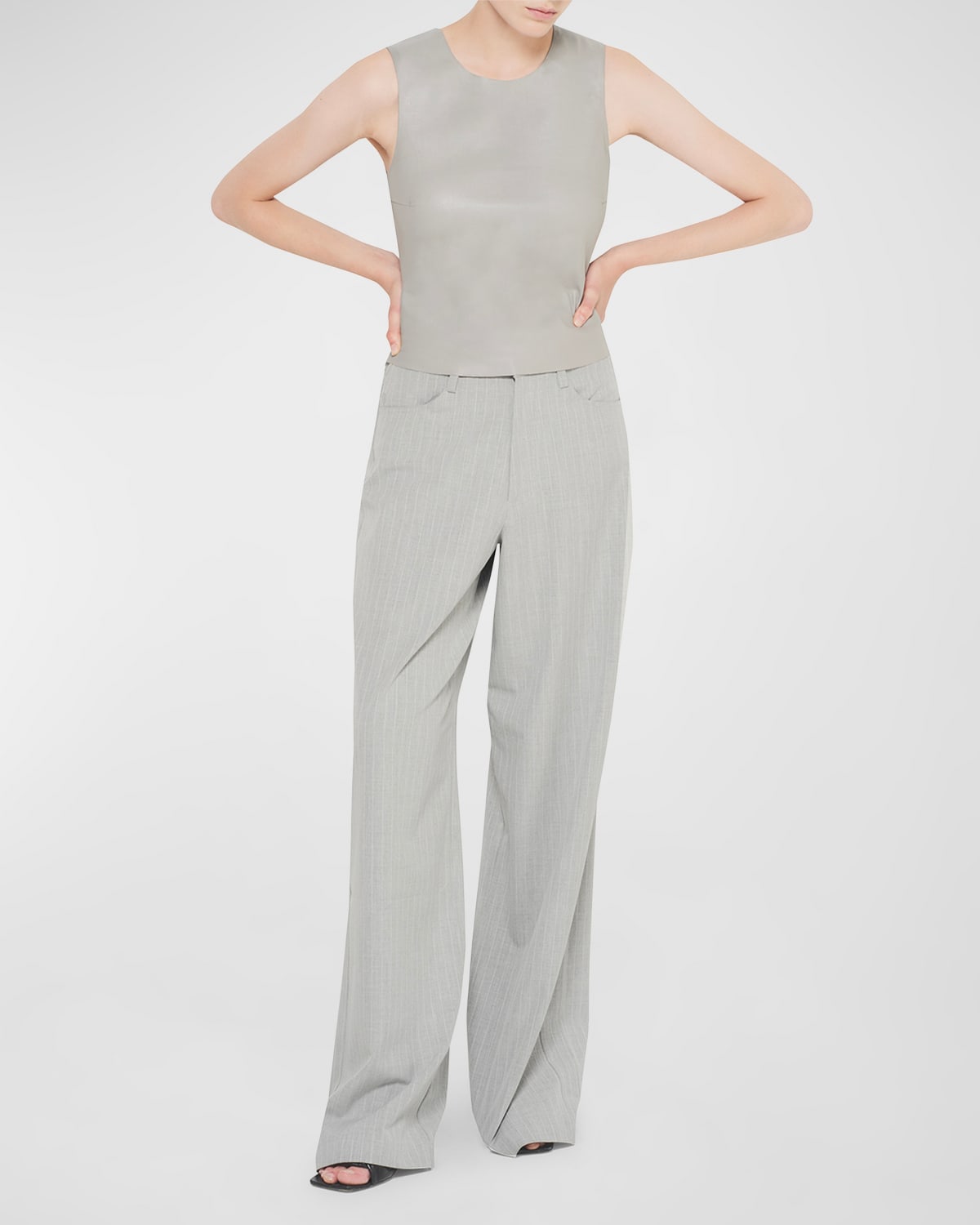 As By Df Luxembourg Pinstripe Baggy Trousers In Gray Pinstripe