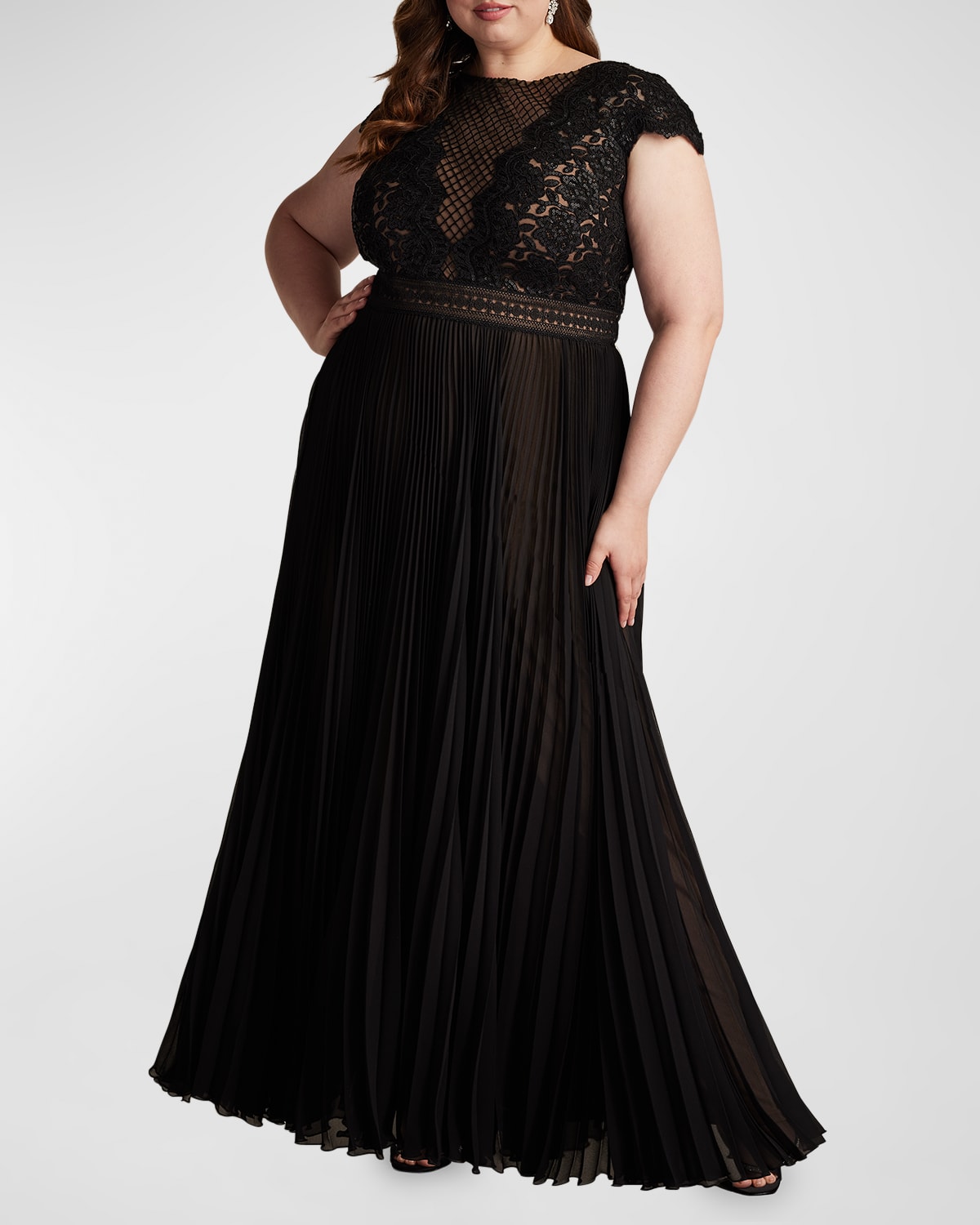 Plus Size Sequin Lace & Pleated Chiffon Gown