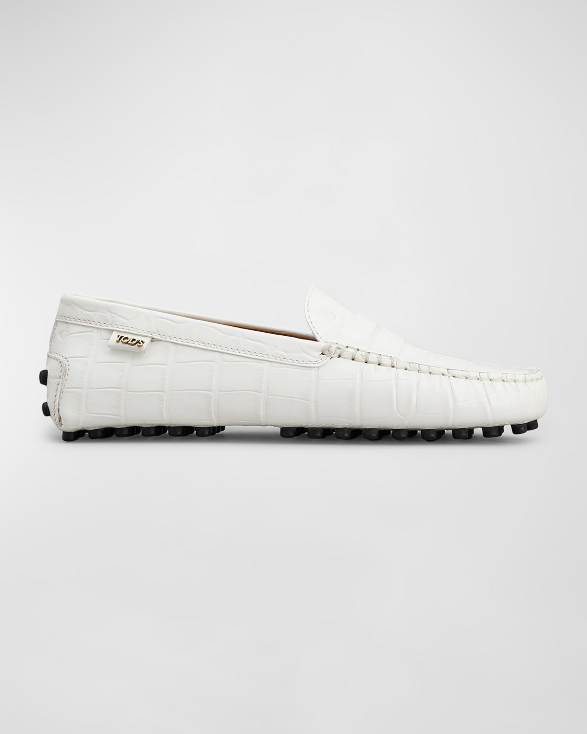 Tod's Gommino Croco Penny Driver Loafers In Bianco