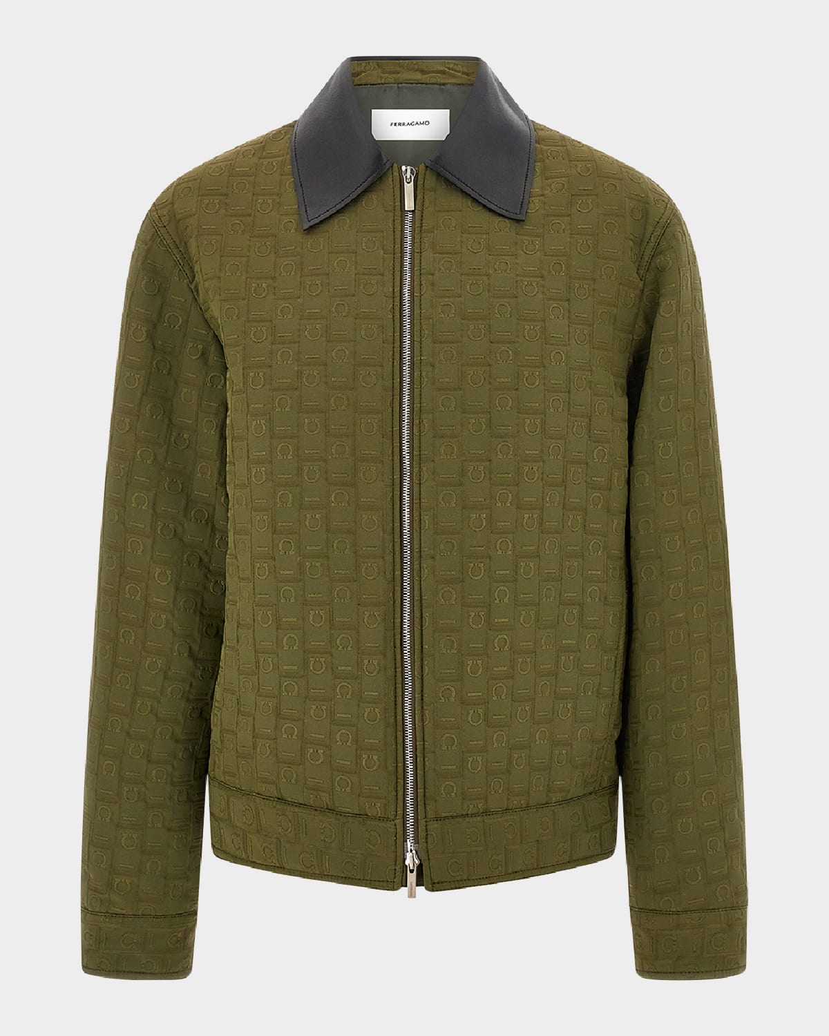 Ferragamo Monogram-pattern Jacket In Olive
