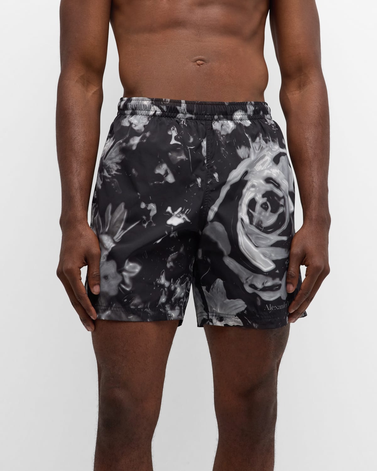 Shop Alexander Mcqueen Men's Wax Floral Swim Shorts In Ivr/lt.cra