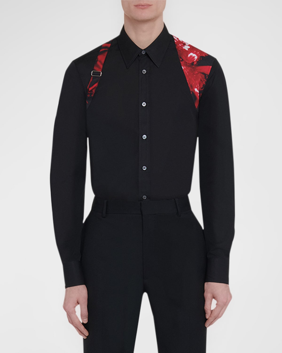 Shop Alexander Mcqueen Men's Sport Shirt With Contrast Harness In Black