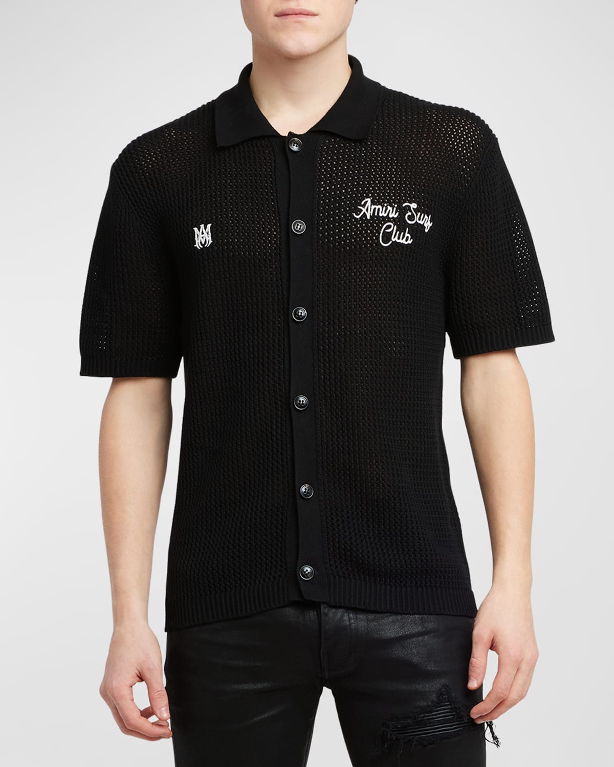 Amiri Men's Surf Club Crochet Polo Shirt In Black