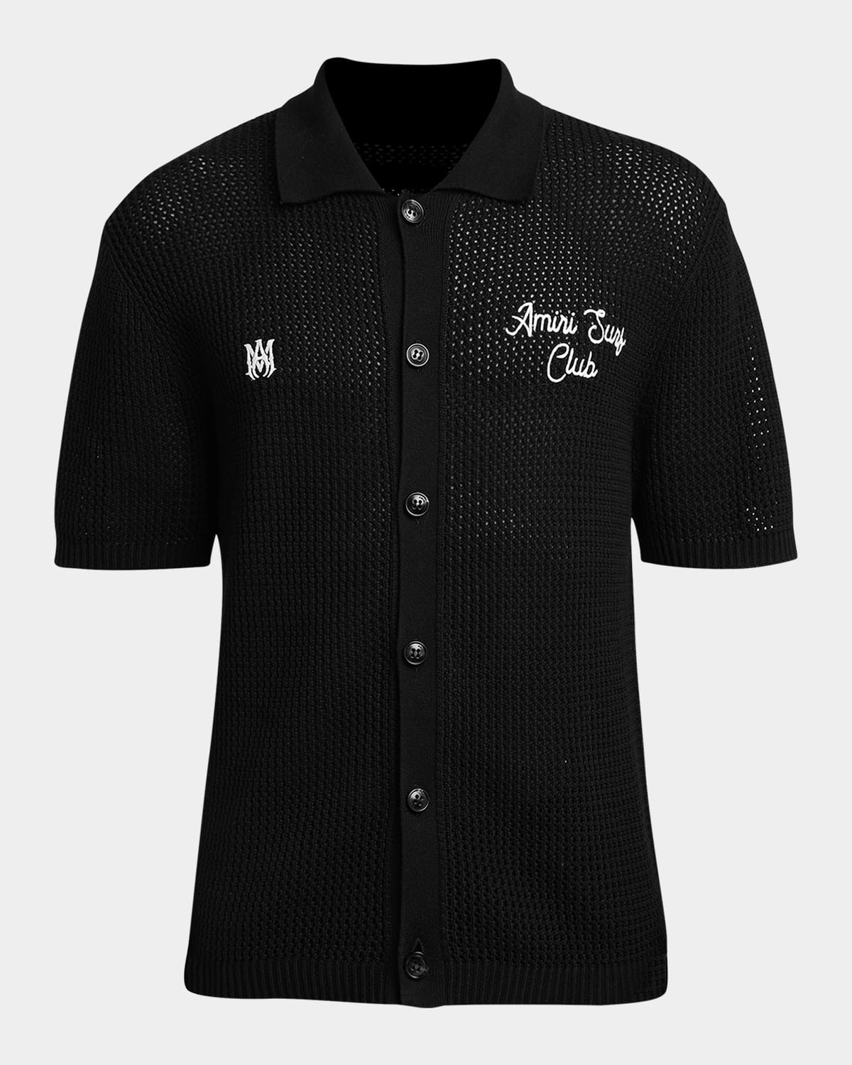 Amiri Men's Surf Club Crochet Polo Shirt In Black