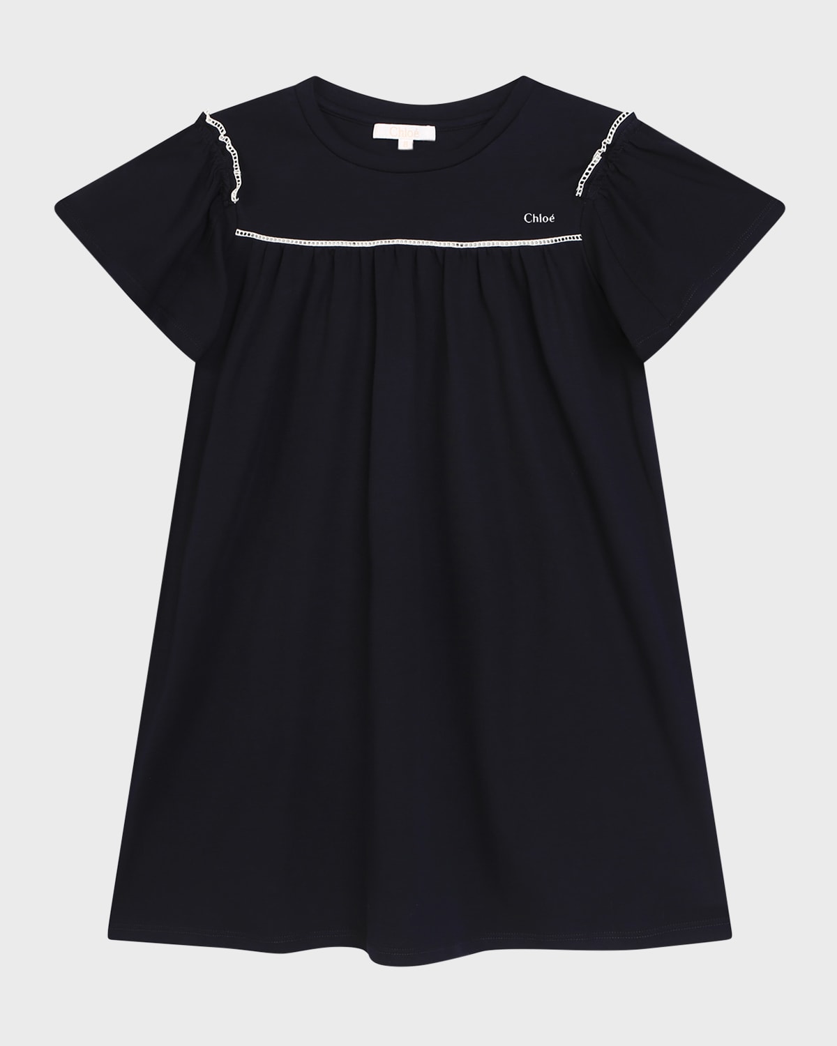 Shop Chloé Girl's Hemstitch Dress W/ Embroidered Logo In 859-navy