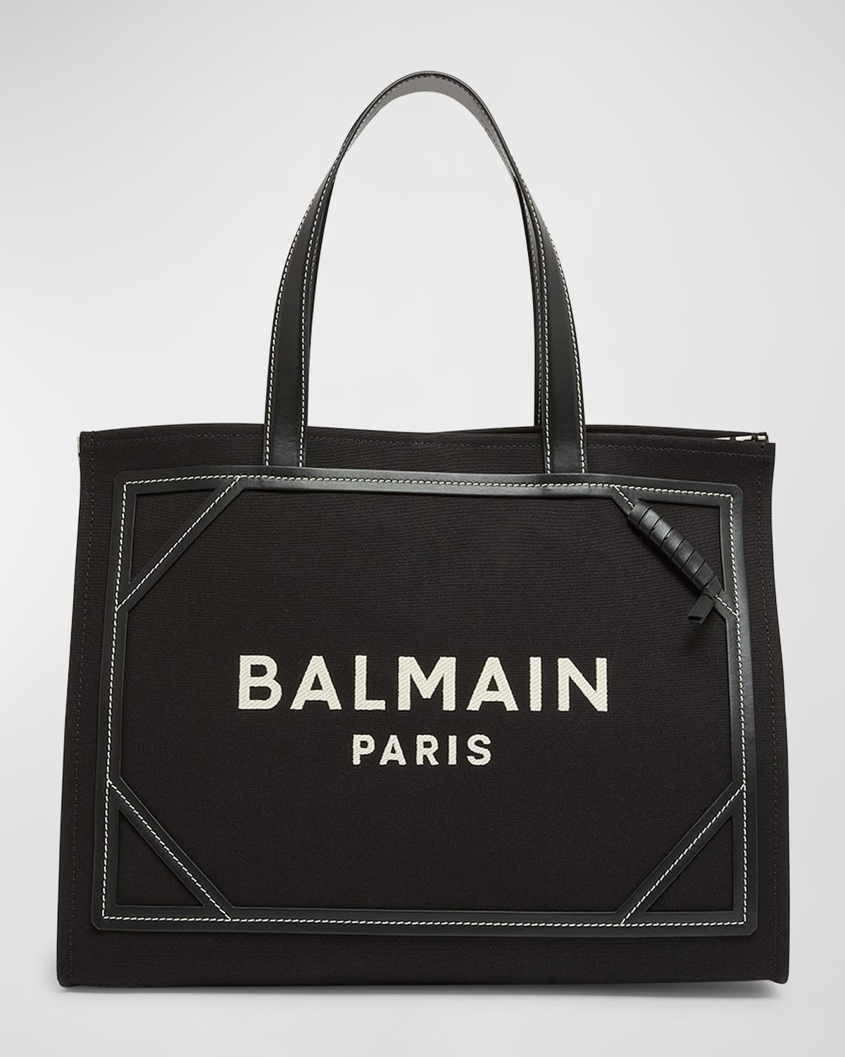 Shop Balmain B Army Medium Shopper Tote Bag In Monogram Canvas In Ivoire/noir
