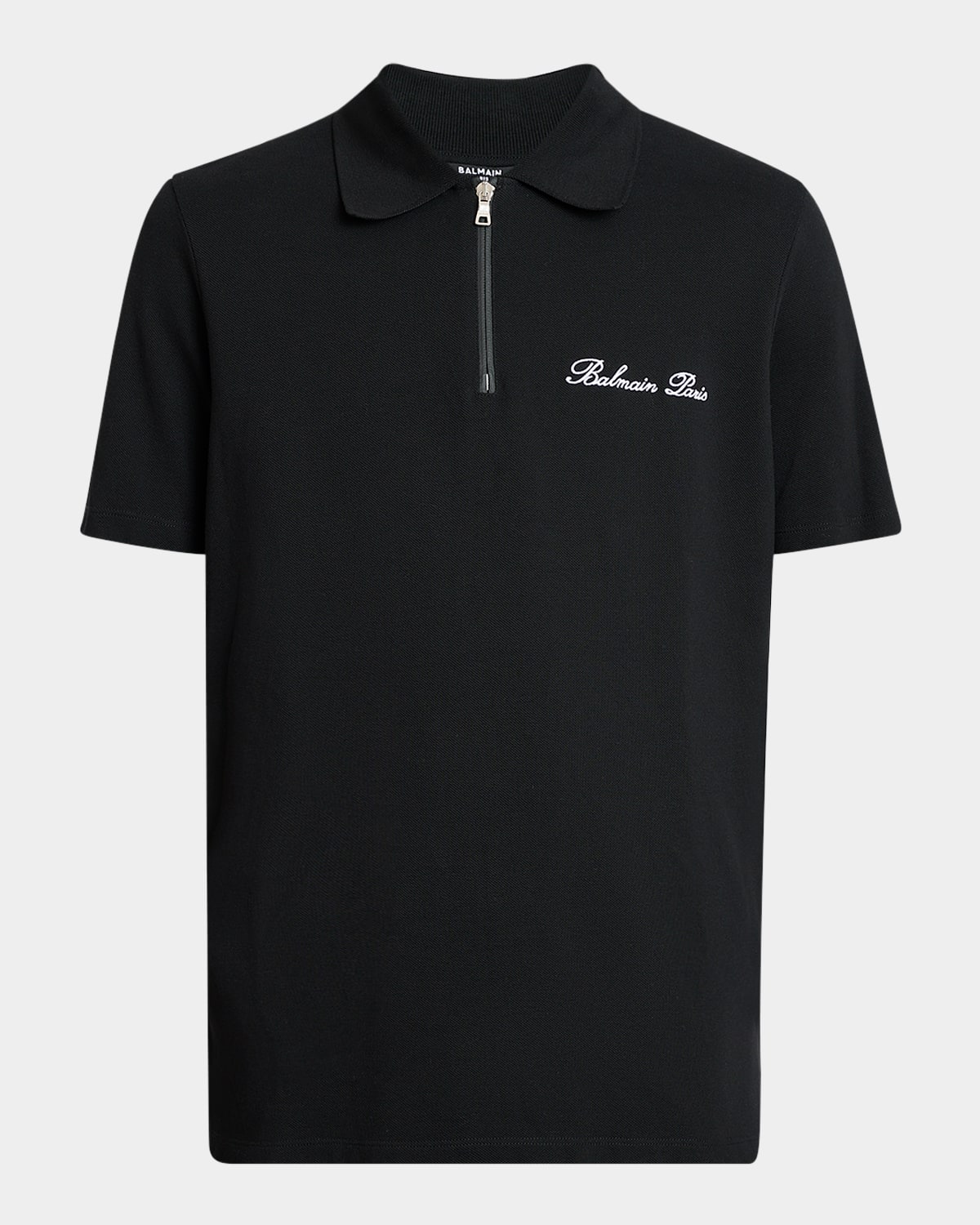 Shop Balmain Men's Embroidered Zip Polo Shirt In Blk/white