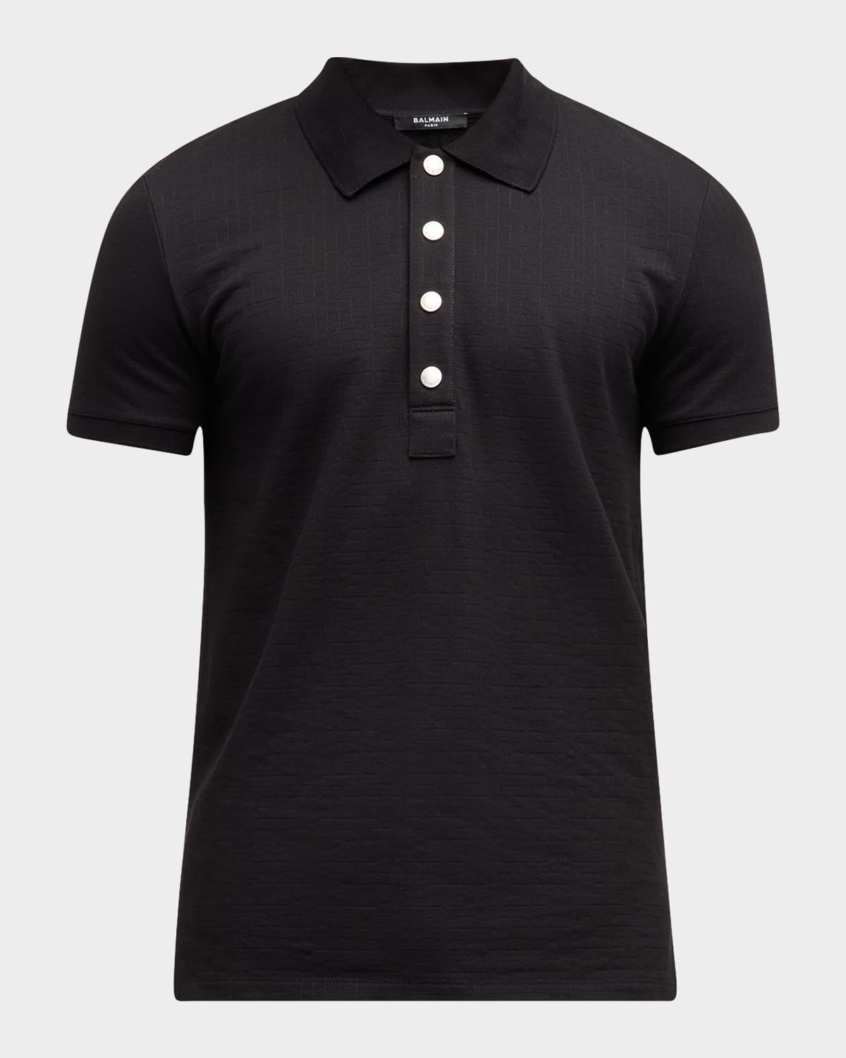 Shop Balmain Men's Monogram Pique Polo Shirt In Black