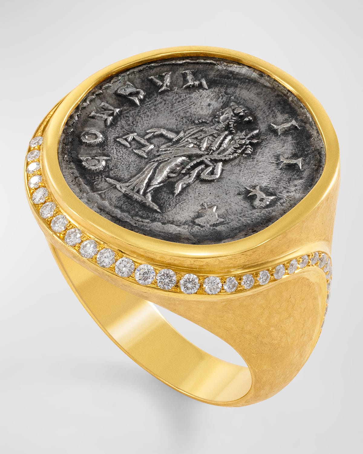 Jorge Adeler Men's 18k Gold Aequitas Coin And Diamond Ring In Gray