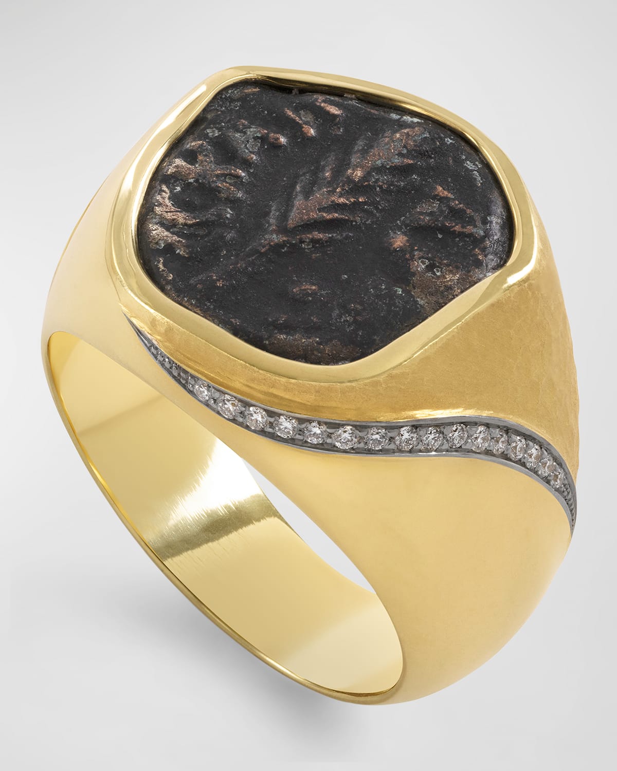 Men's 18K Gold Judea Palm Frond Coin and Diamond Ring, Size 9.5