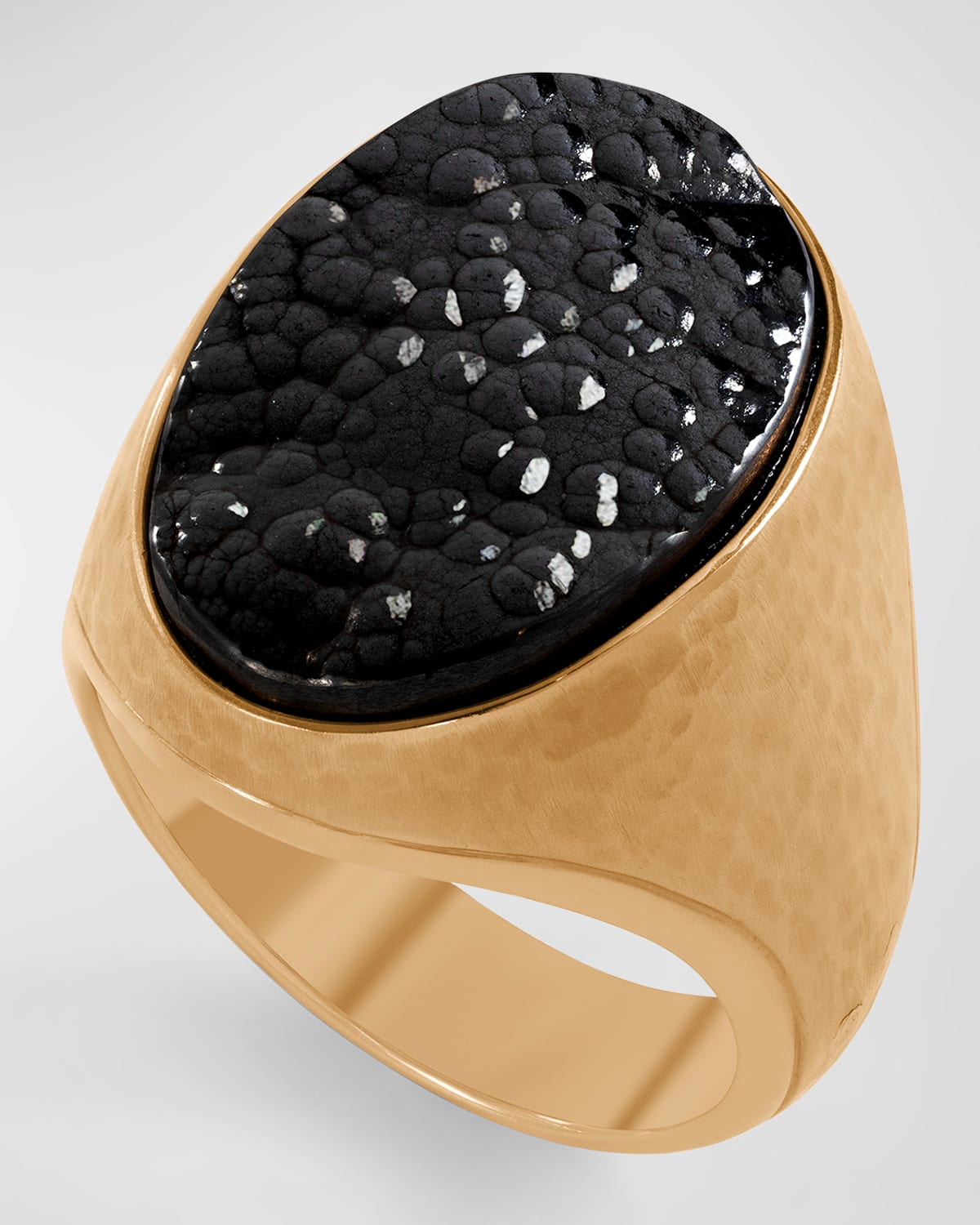 Men's 18K Yellow Gold Hematite Ring, Size 10