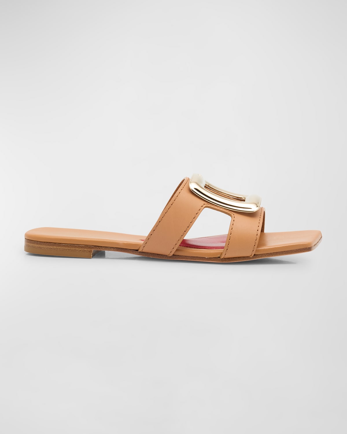 Leather Buckle Flat Slide Sandals