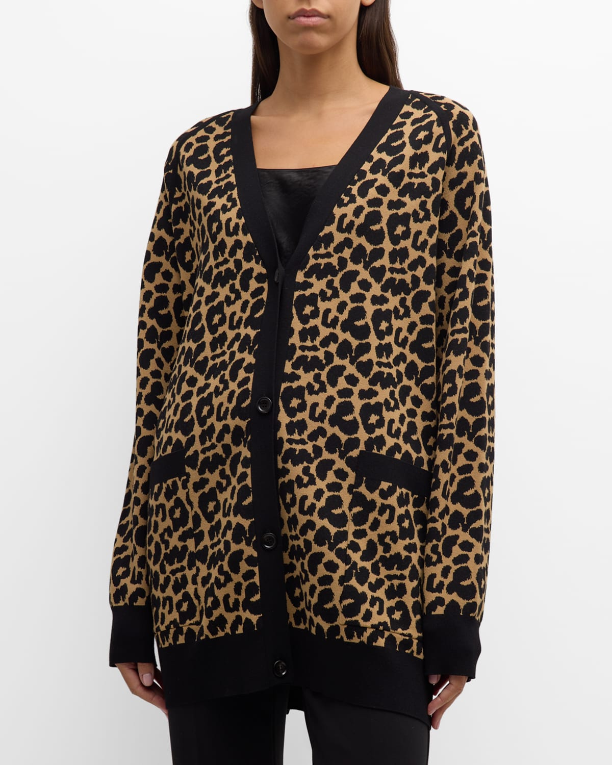 Shop Max Mara Tenore Leopard Print Knit Cardigan In Black