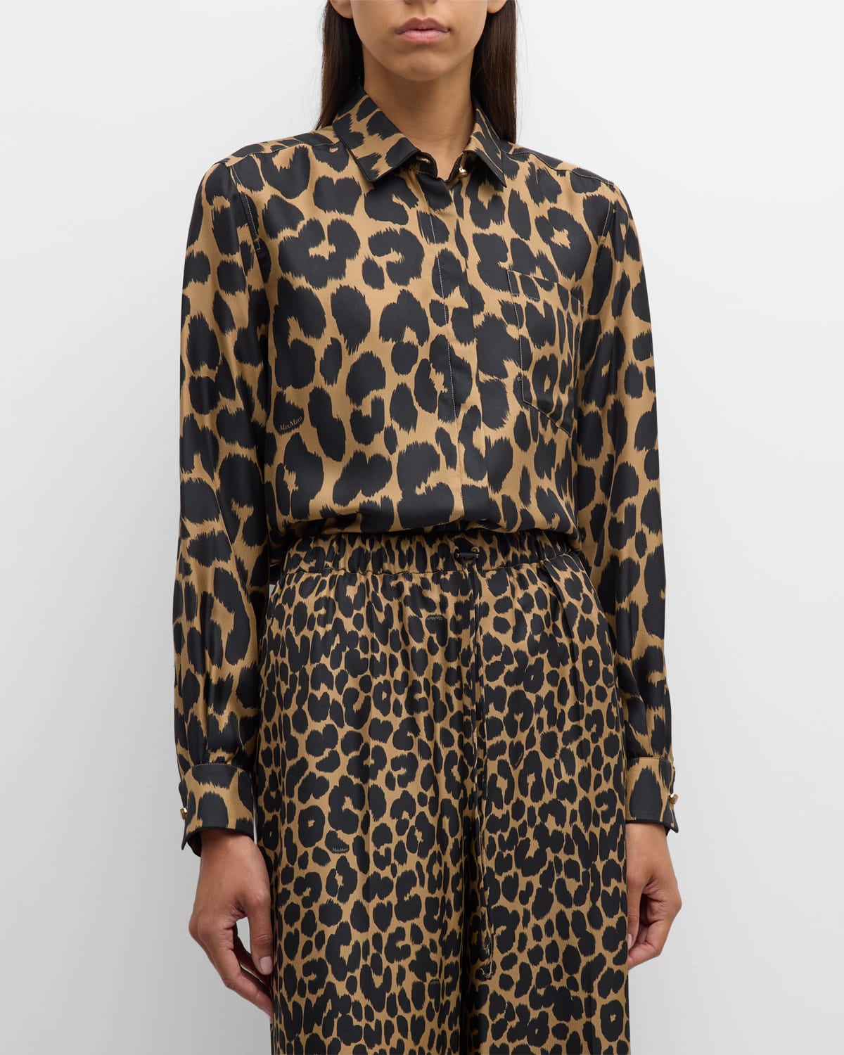 Shop Max Mara Etna Leopard Print Button-front Shirt In Camel