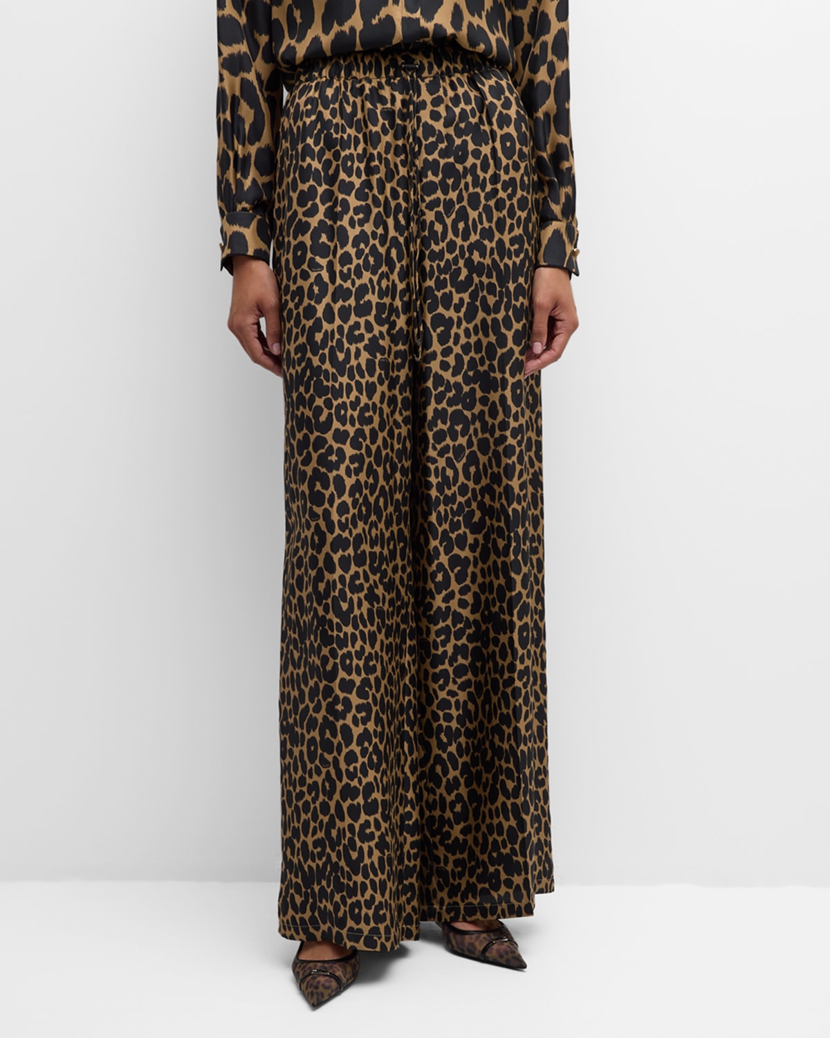 Shop Max Mara Ghinea Wide-leg Leopard Print Trousers In Camel