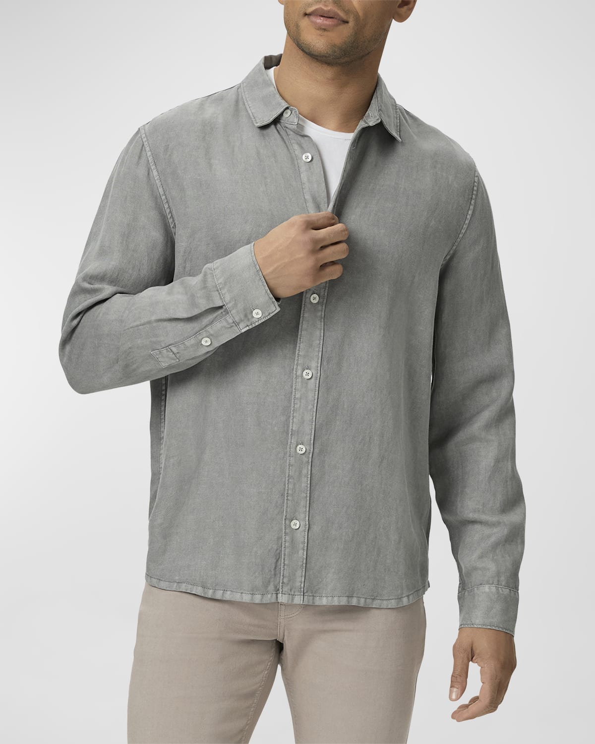 Paige Men's Peters Linen-lyocell Sport Shirt In Gray