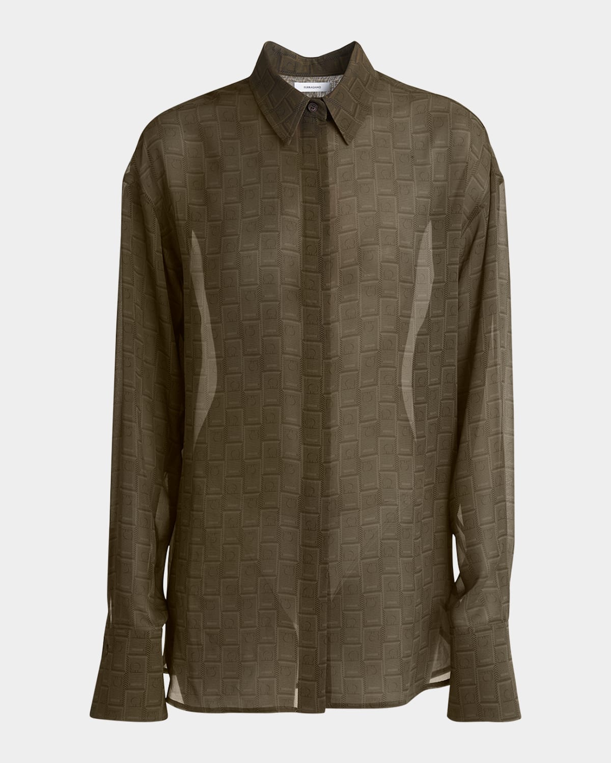 Logo Chiffon Button-Down Blouse