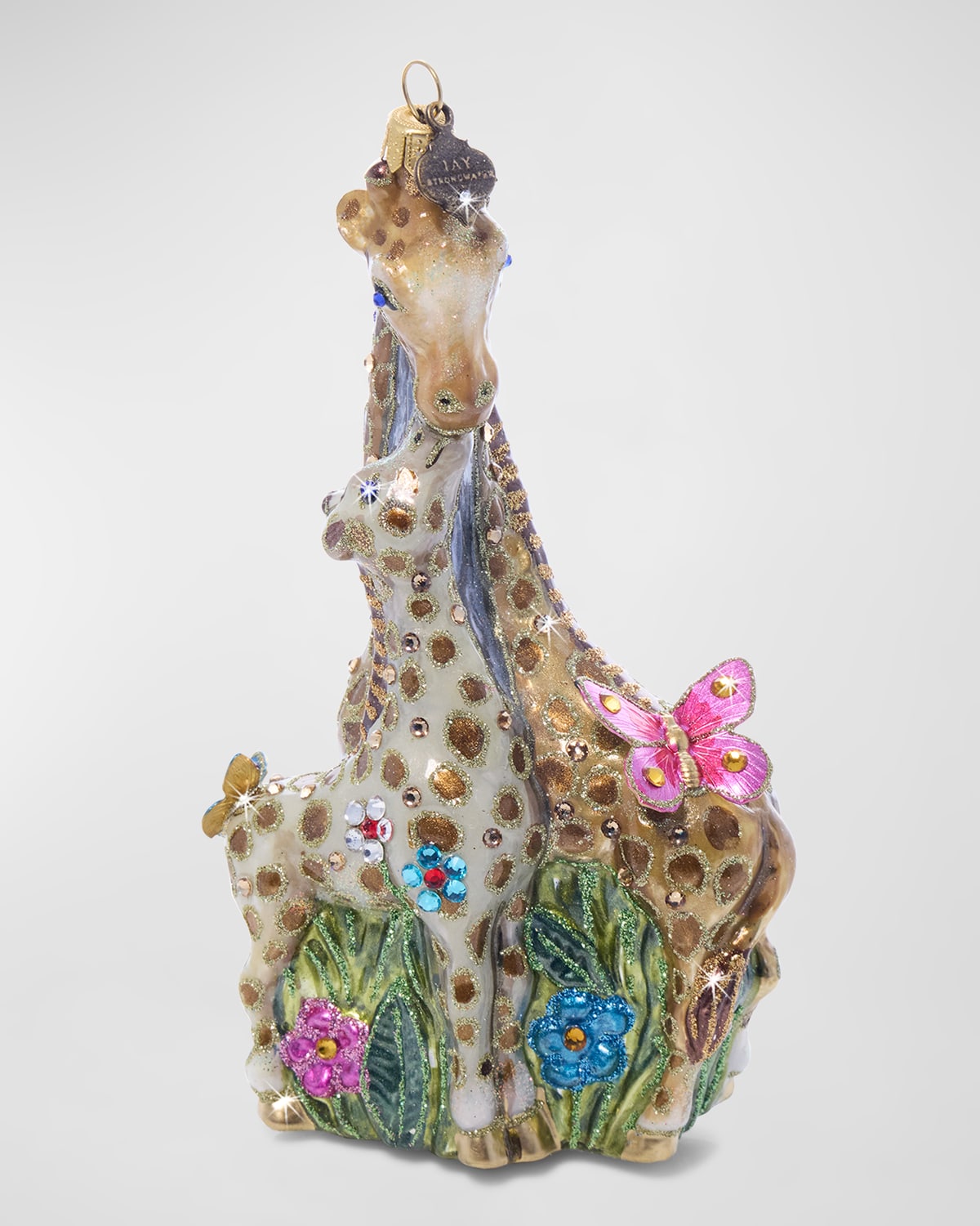 Jay Strongwater Mom and Baby Giraffe Glass Christmas Ornament