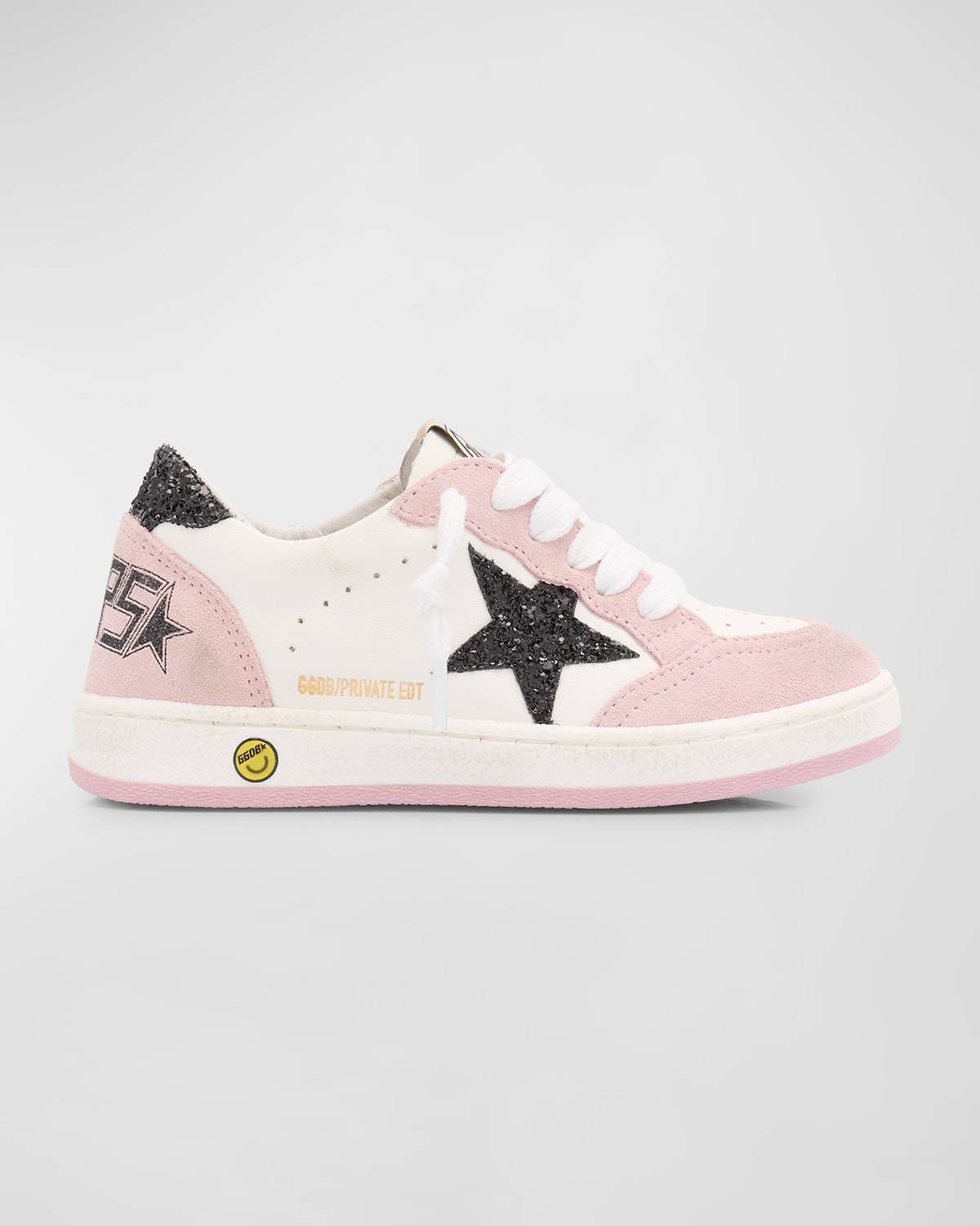 Shop Golden Goose Girl's Ballstar Leather Glitter Sneakers, Baby/toddlers In White/pink/black