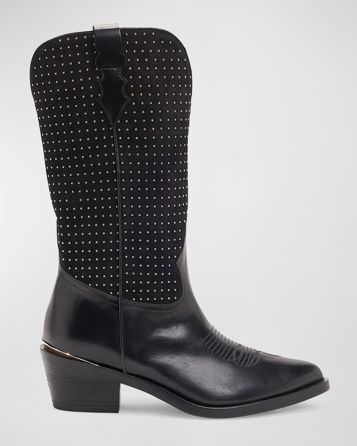 Woodley Studded Mixed Leather Western Boots