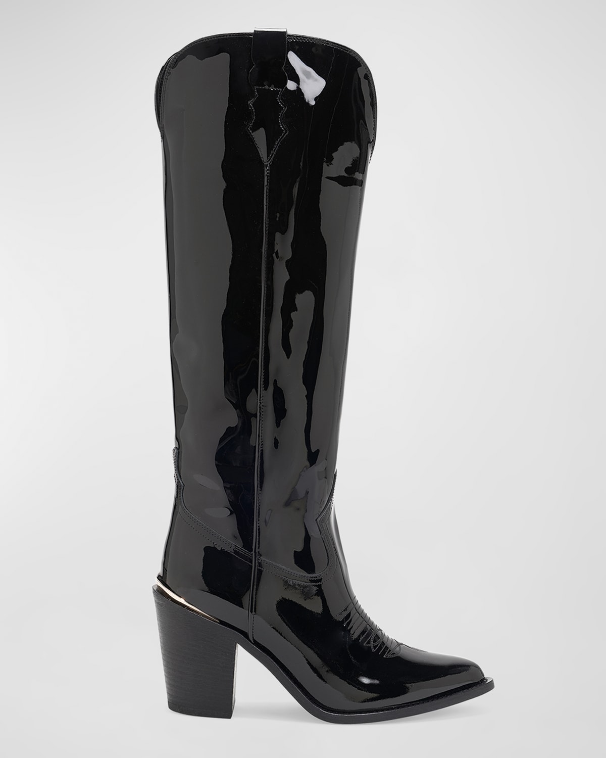 Shop Partlow Coco Patent Western Knee Boots In Nero