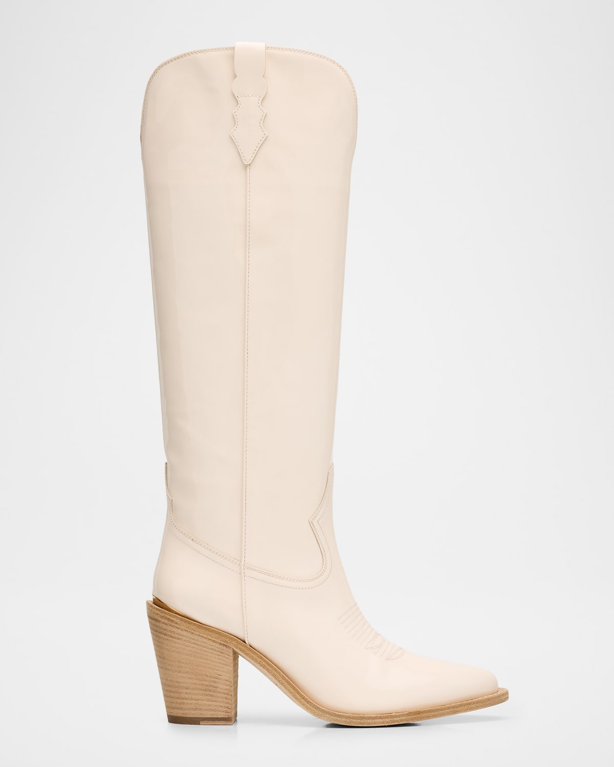 Partlow Coco Patent Western Knee Boots In White