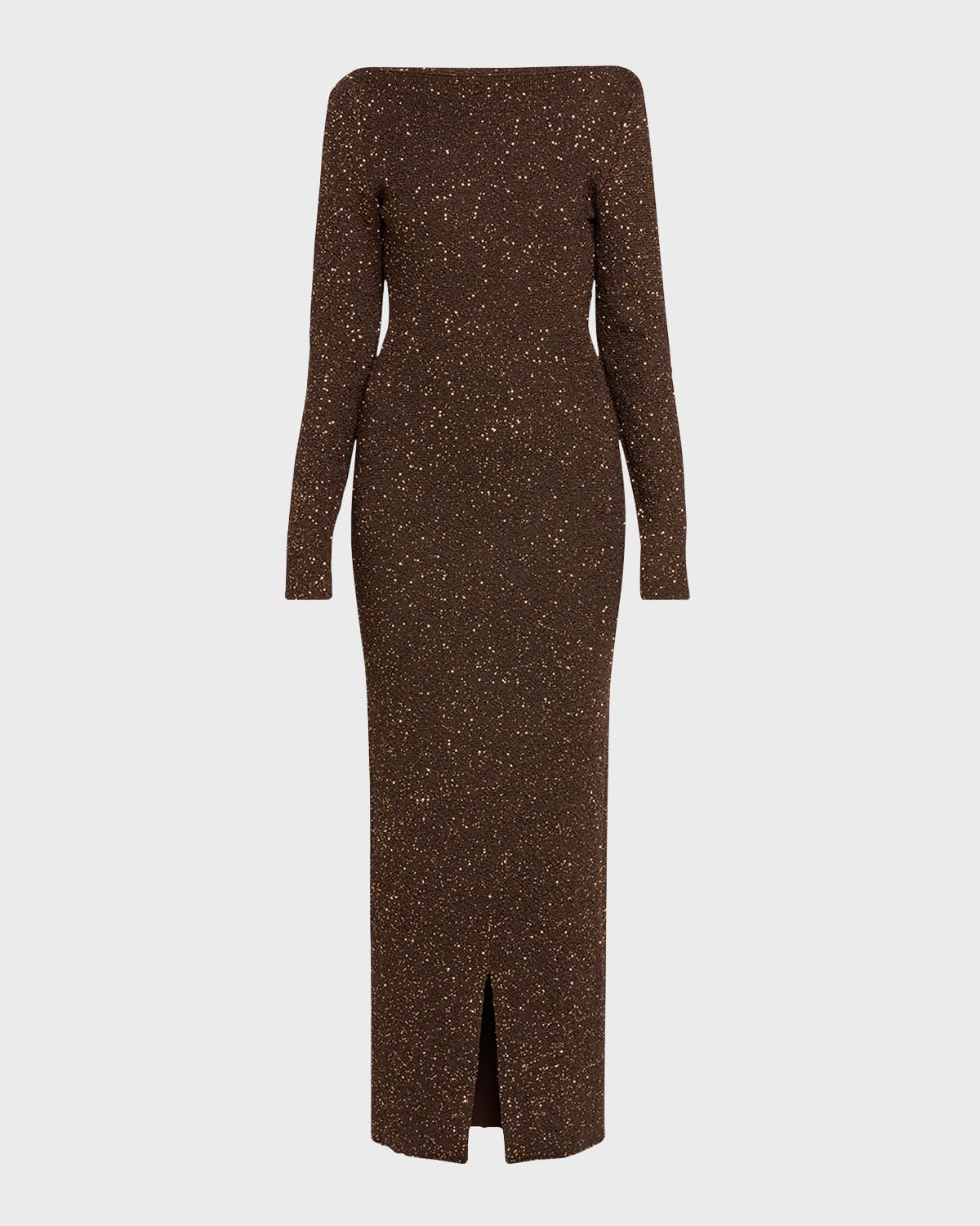 Shop Lela Rose Sequin Maxi Dress With Low-cut Back In Chestnut